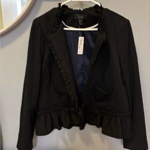 J. Crew Black Women's Blazer with Ruffle Trim